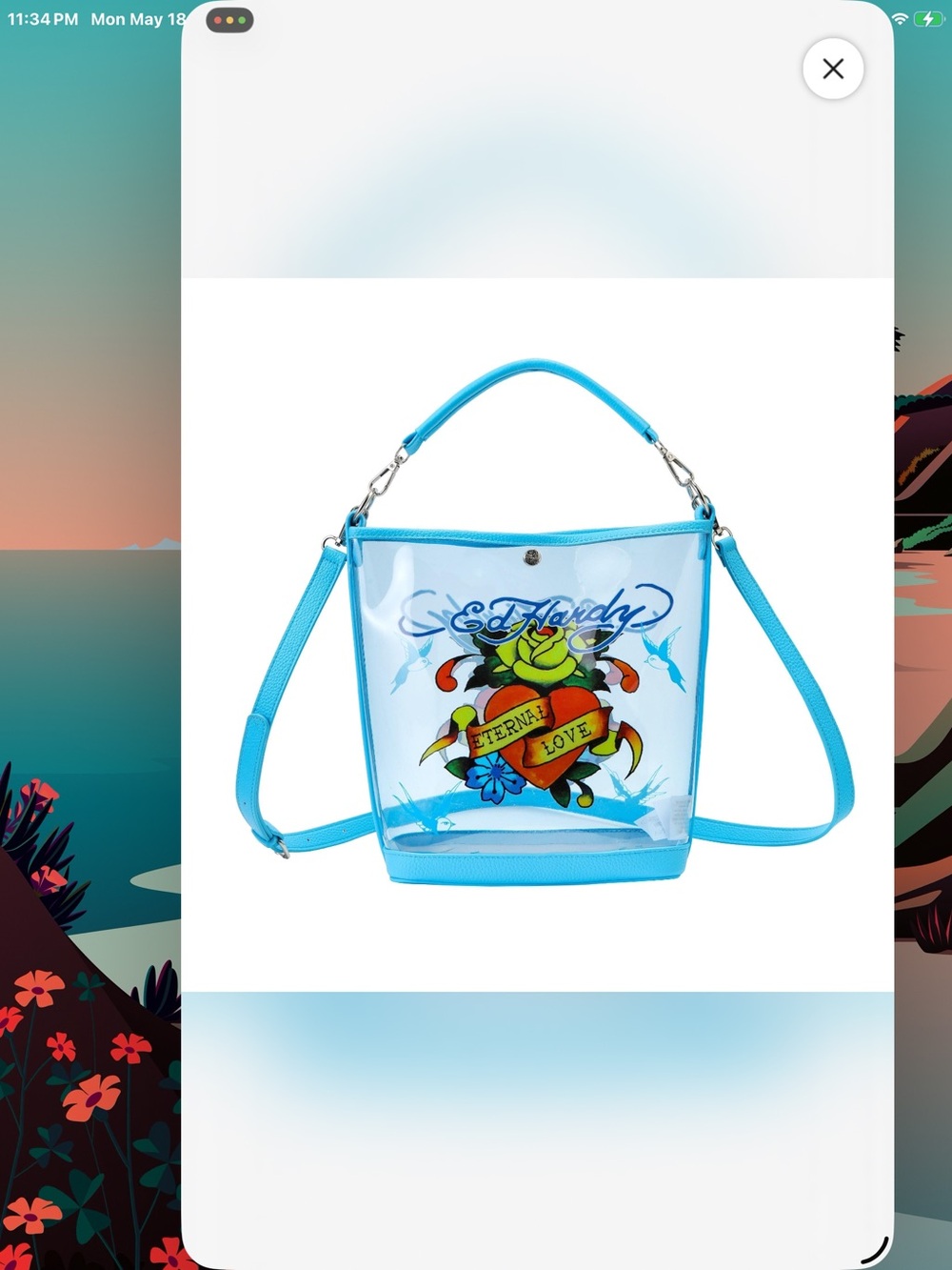 Ed Hardy Blue Clear Tattoo Bucket Crossbody Bag